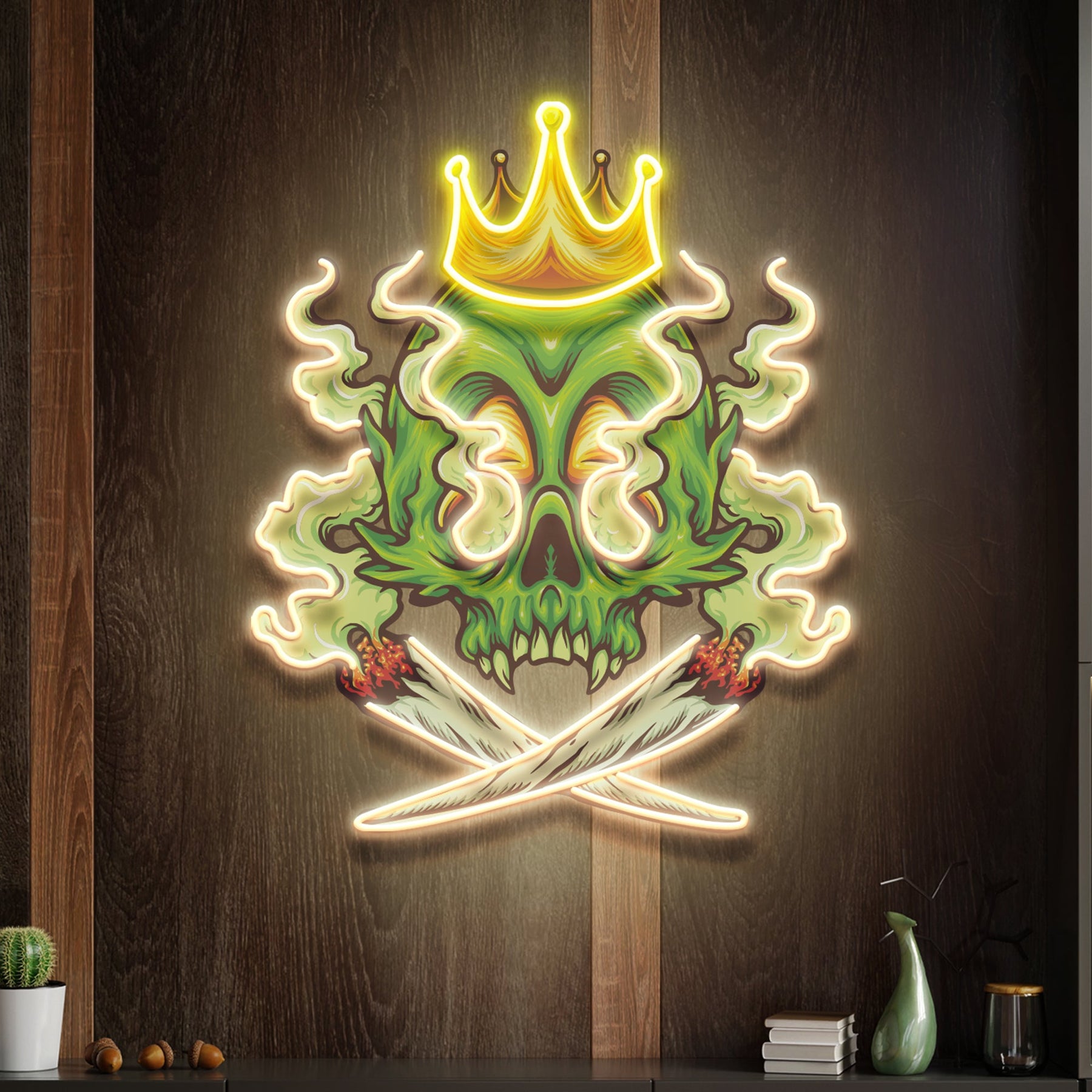 Custom Name King Skull Cannabis Weed Smoking Artwork Led Neon Sign Light