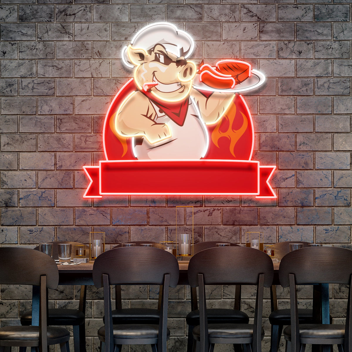 Custom Name Pig Chef BBQ Artwork Led Neon Sign Light