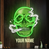 Custom Name Smoking Weed Green Skull Artwork Led Neon Sign Light