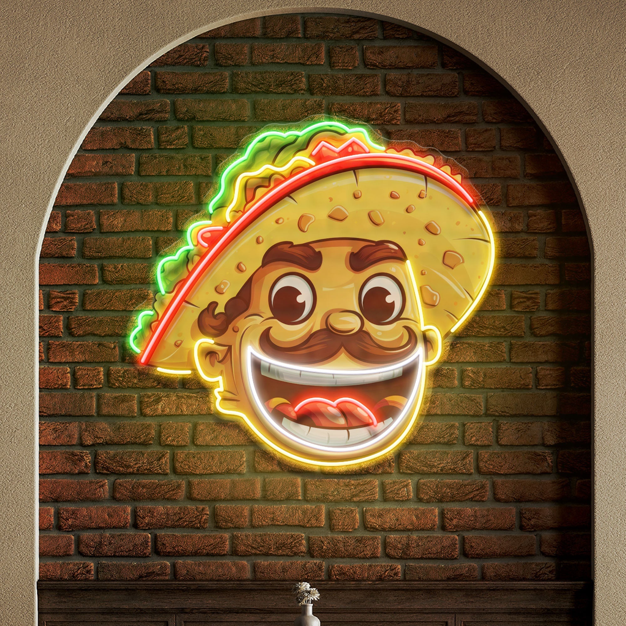 Custom Your Name Taco With A Big Smile And A Sombrero Artwork Led Neon Sign Light