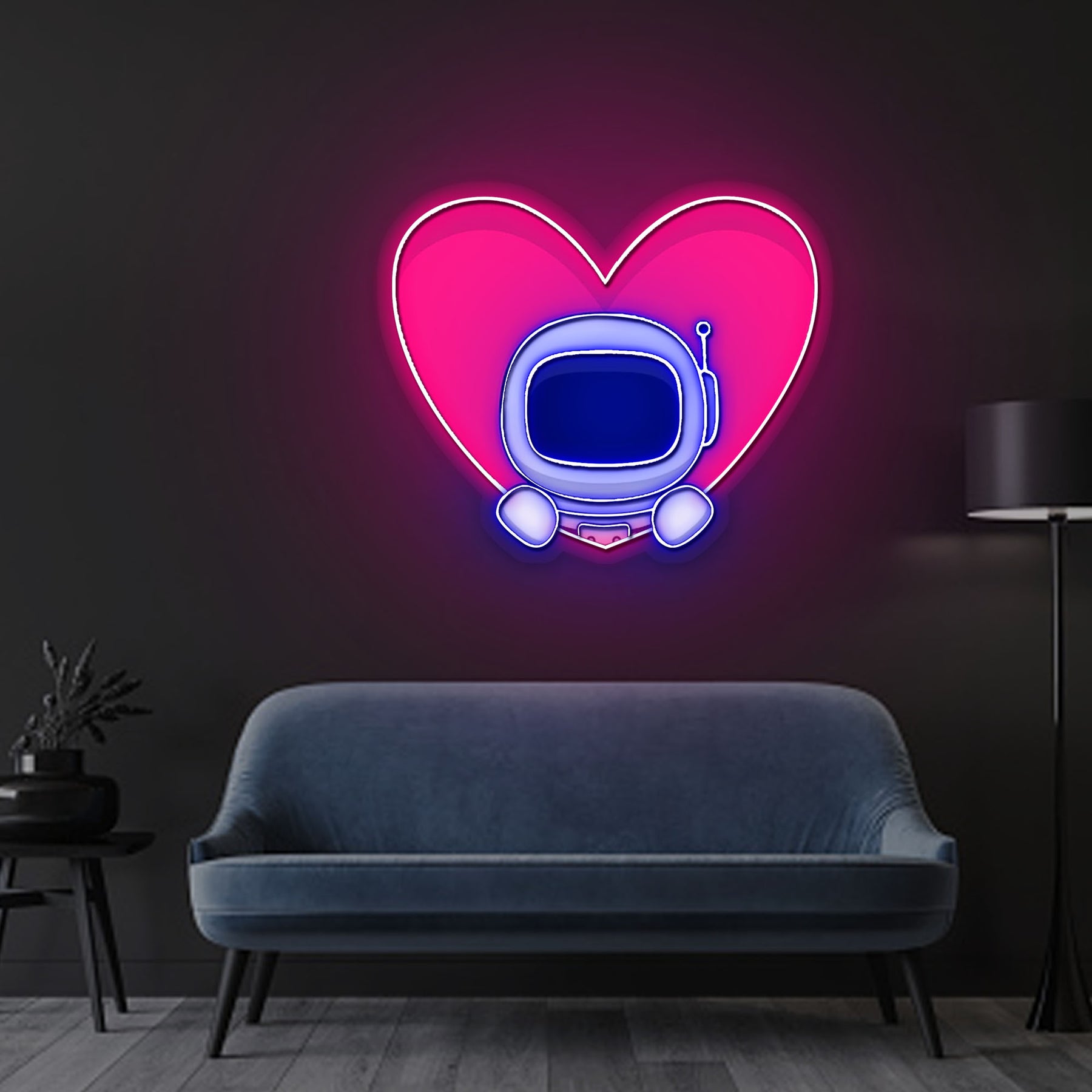 Cute Astronaut Popup From Heart Neon Sign x Acrylic Artwork