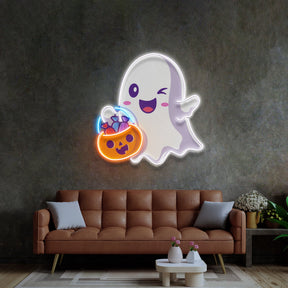 Cute Ghostface Giving Treats LED Neon Sign Light Pop Art