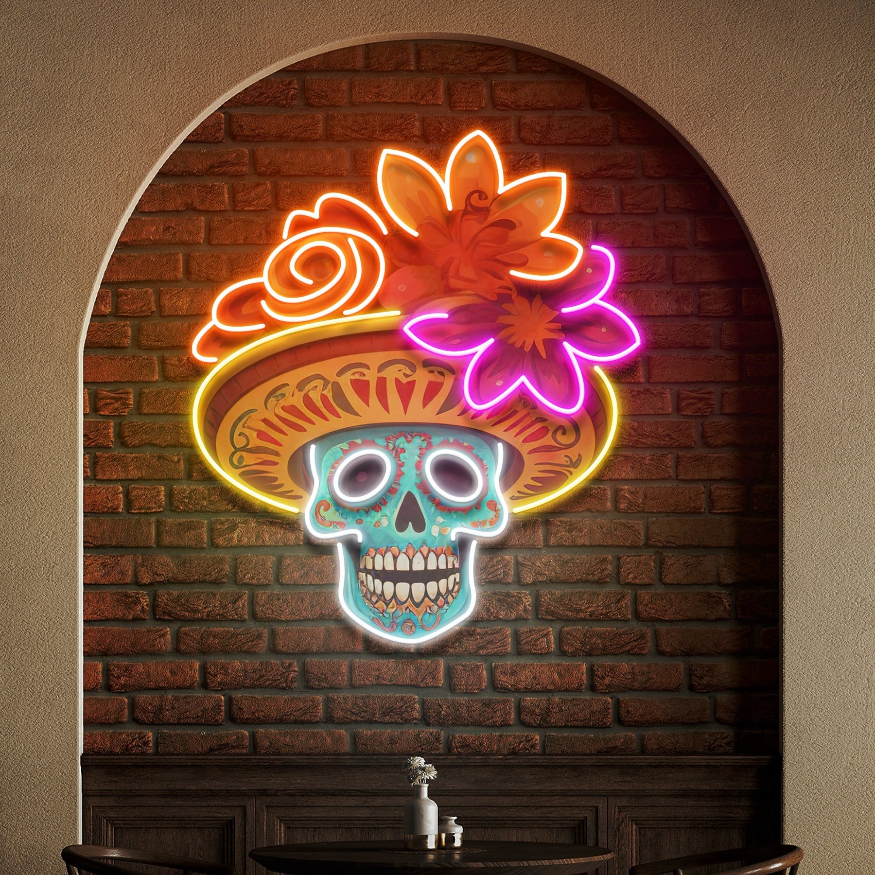 Custom Name Dead Day Party Sugar Skull or Halloween Holiday Artwork Led Neon Sign Light