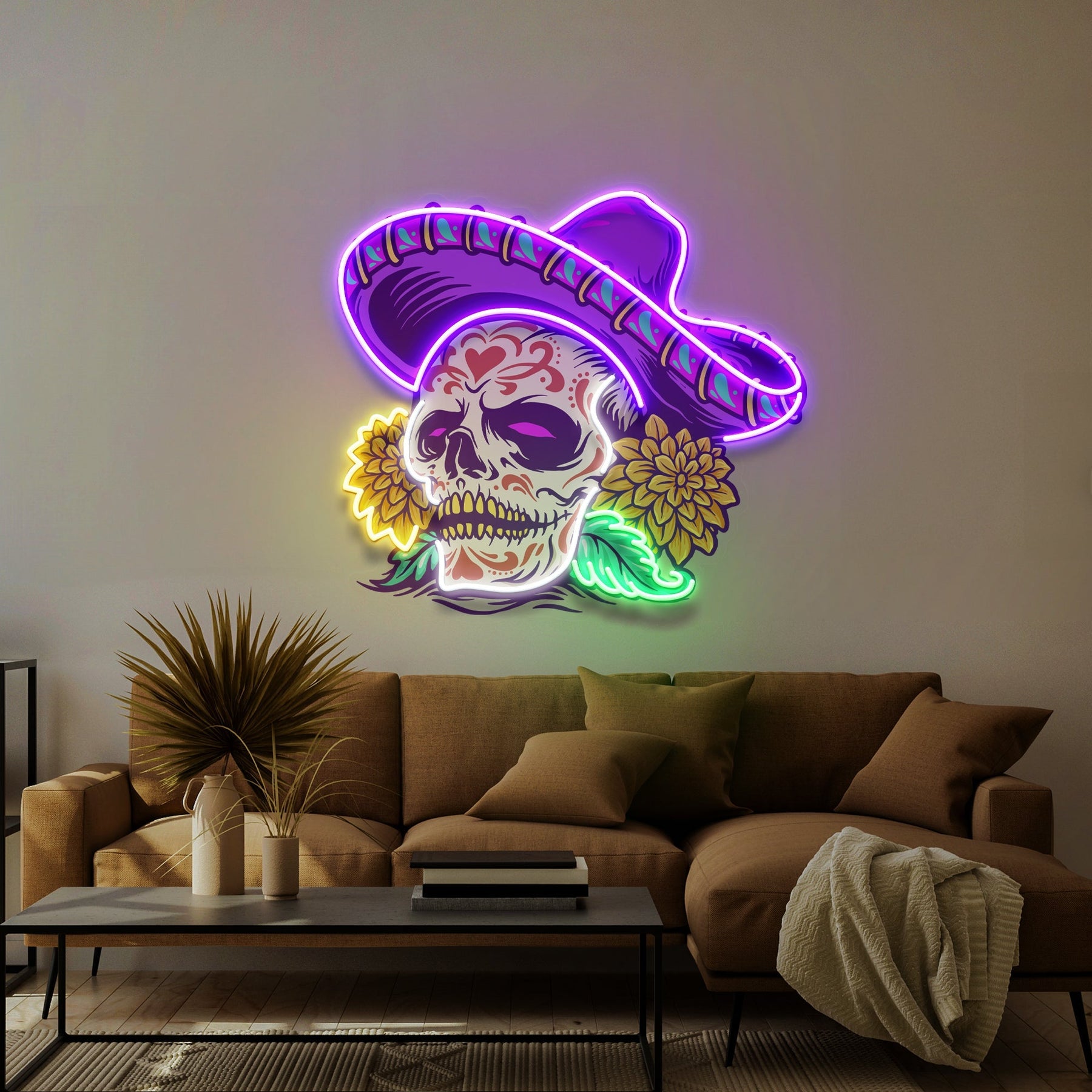 Dia De Muertos Mexican Sugar Skull Artwork Led Neon Sign Light