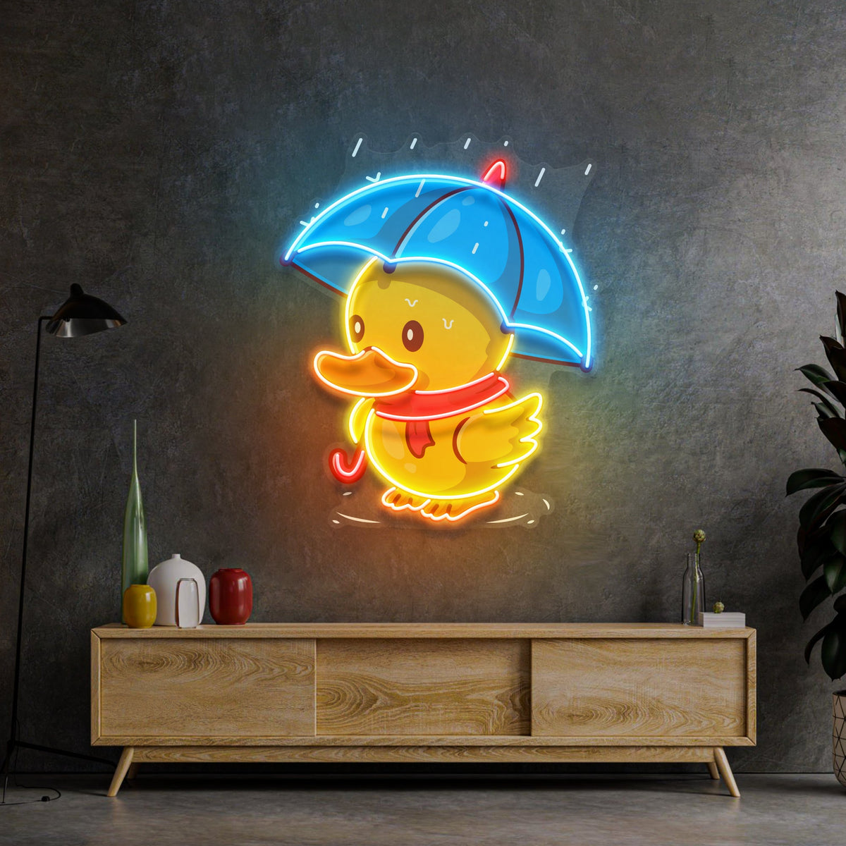 Duck Walking Under Rain LED Neon Sign Light Pop Art