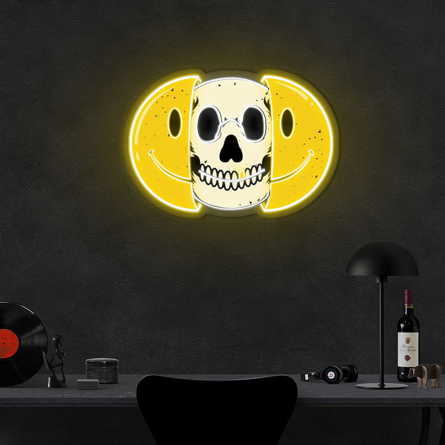 Half Skull Emoticons Neon Sign x Acrylic Artwork