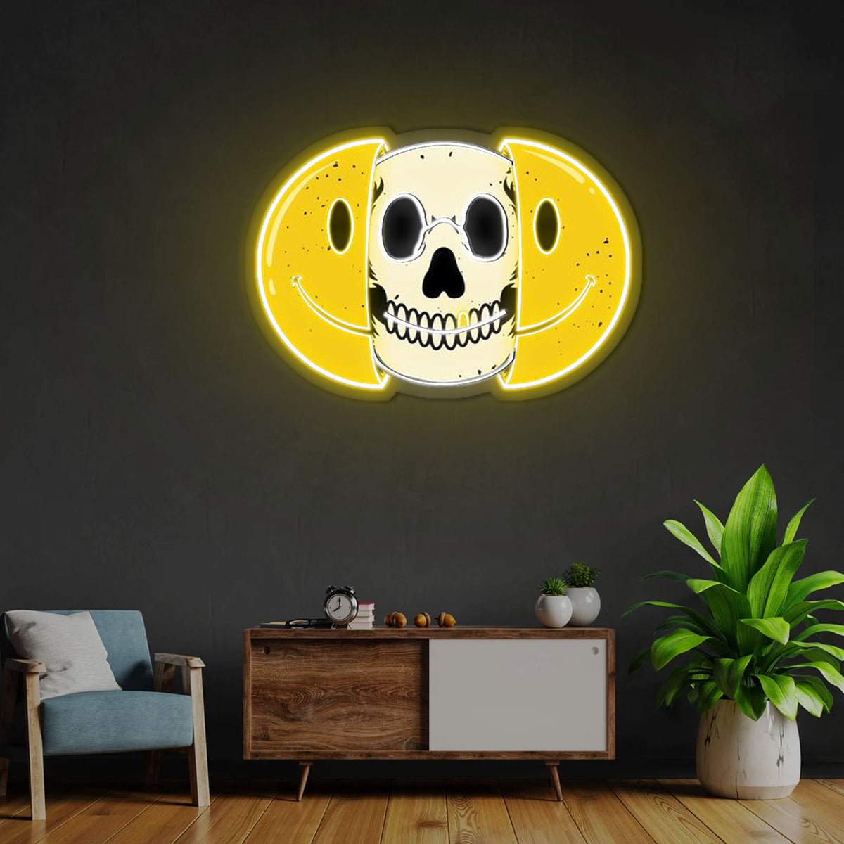 Half Skull Emoticons Neon Sign x Acrylic Artwork