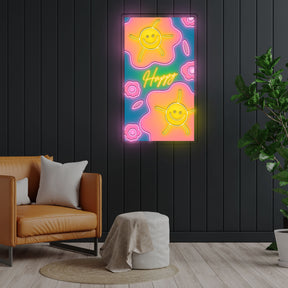 Happy Neon Sign x Acrylic Artwork