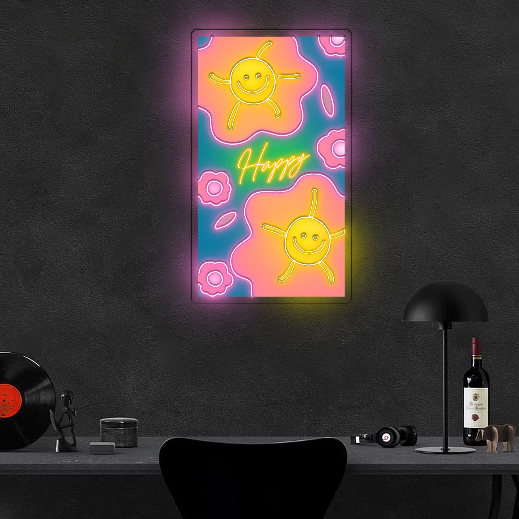Happy Neon Sign x Acrylic Artwork
