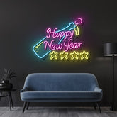 Happy New Year Neon 4 Stars Sign Led