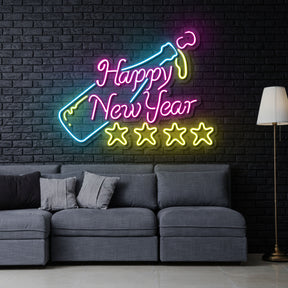 Happy New Year Neon 4 Stars Sign Led
