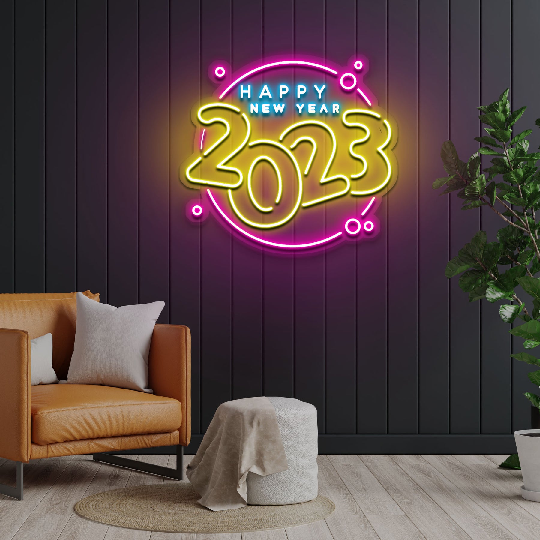 Happy New Year Circel Neon Sign Led