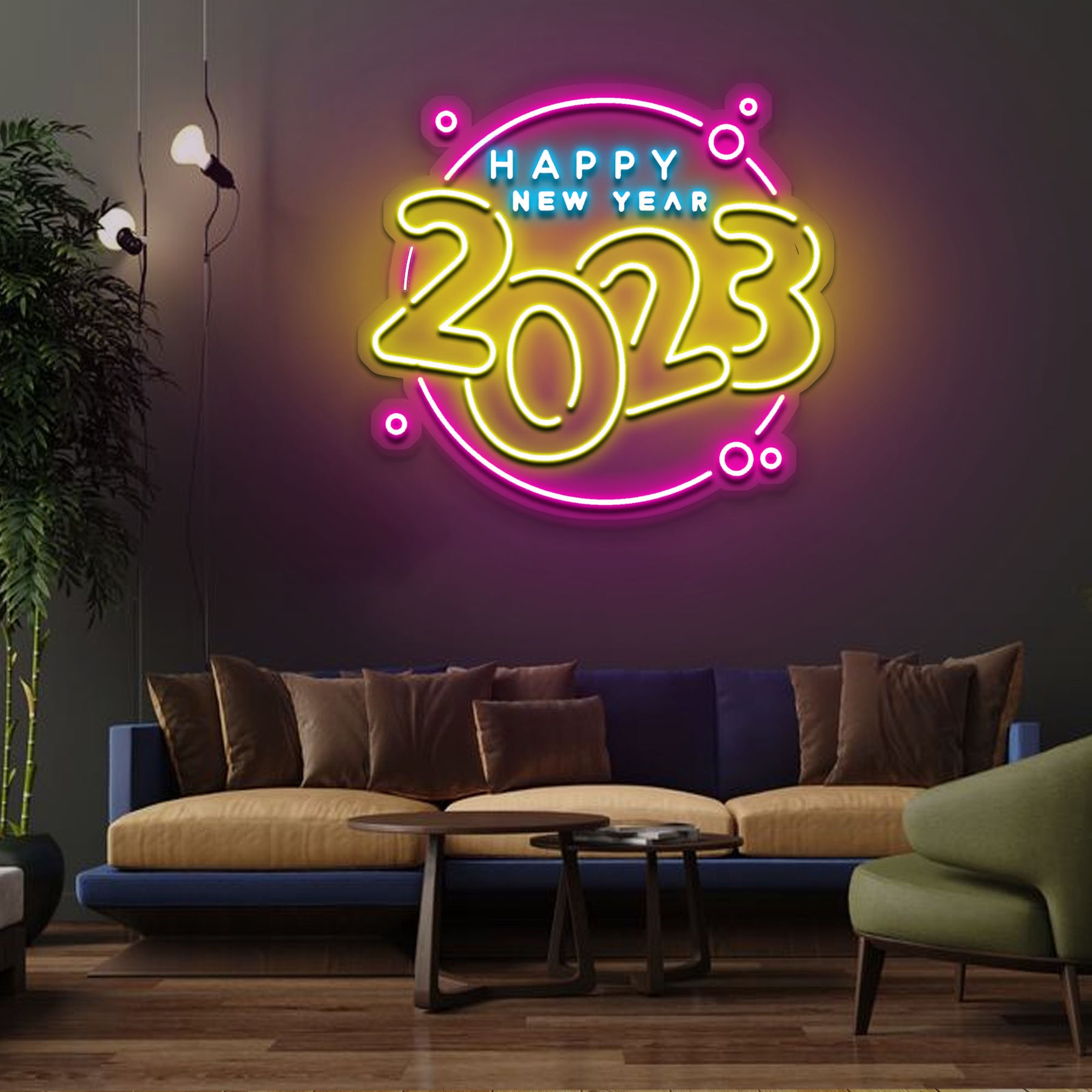Happy New Year Circel Neon Sign Led