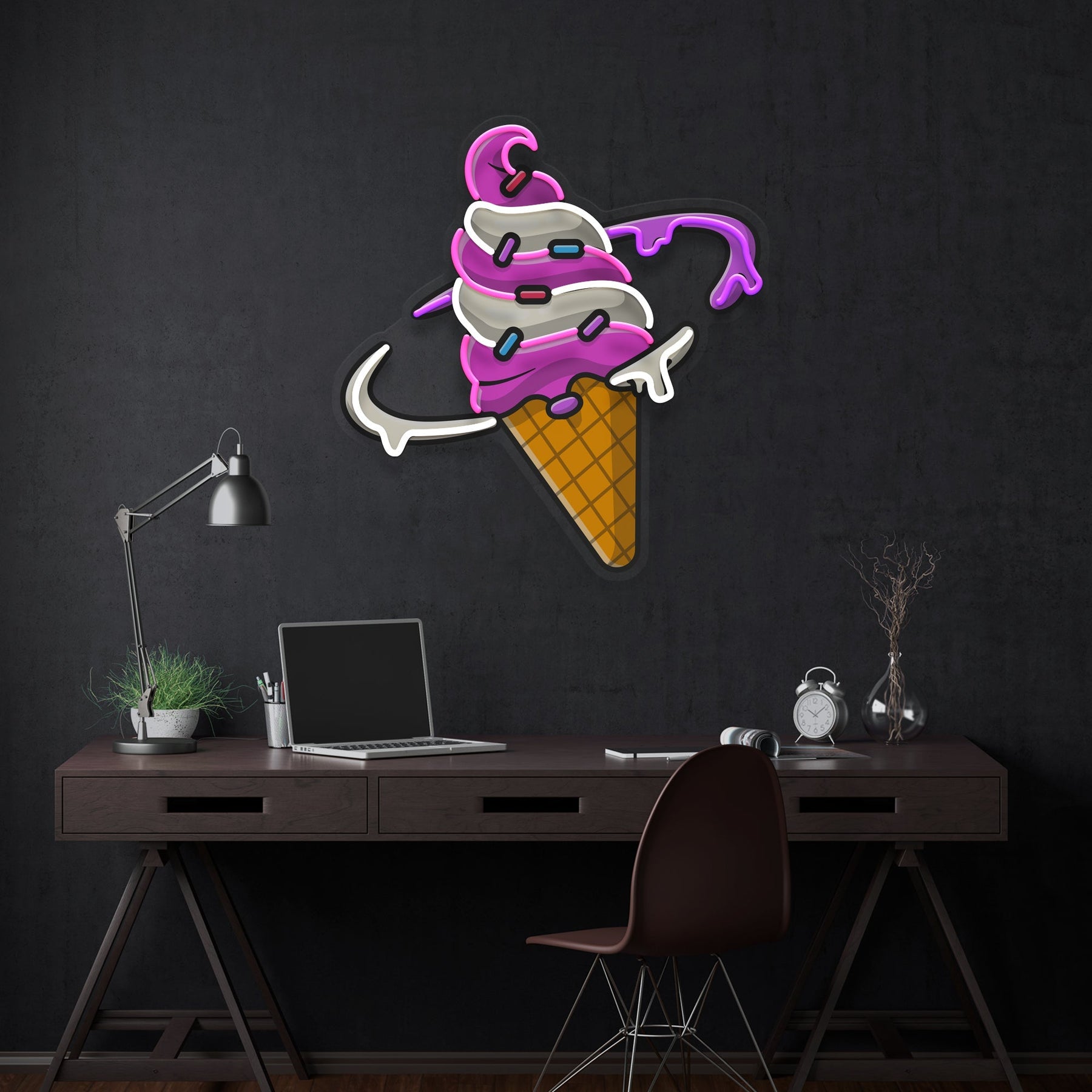 Ice Cream Planet Flat Cartoon Style Artwork Led Neon Sign Light