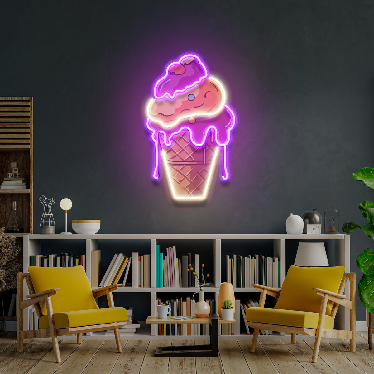 Icecream Cones Cartoon Artwork Led Neon Sign Light