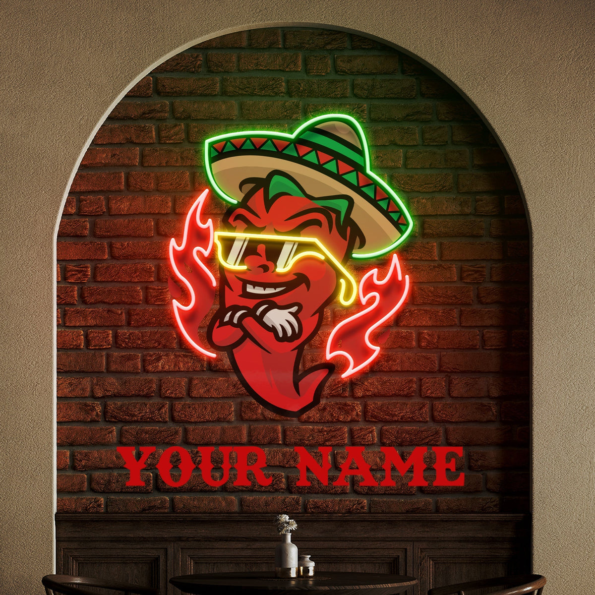 Custom Name Mexican Chili Pepper Cartoon Mascot Artwork Led Neon Sign Light