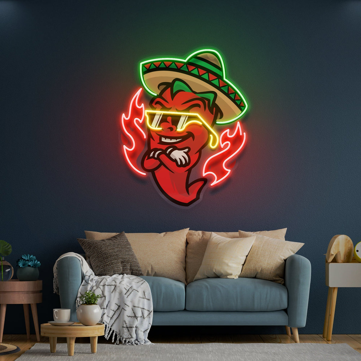 Mexican Chili Pepper Cartoon Mascot Artwork Led Neon Sign Light