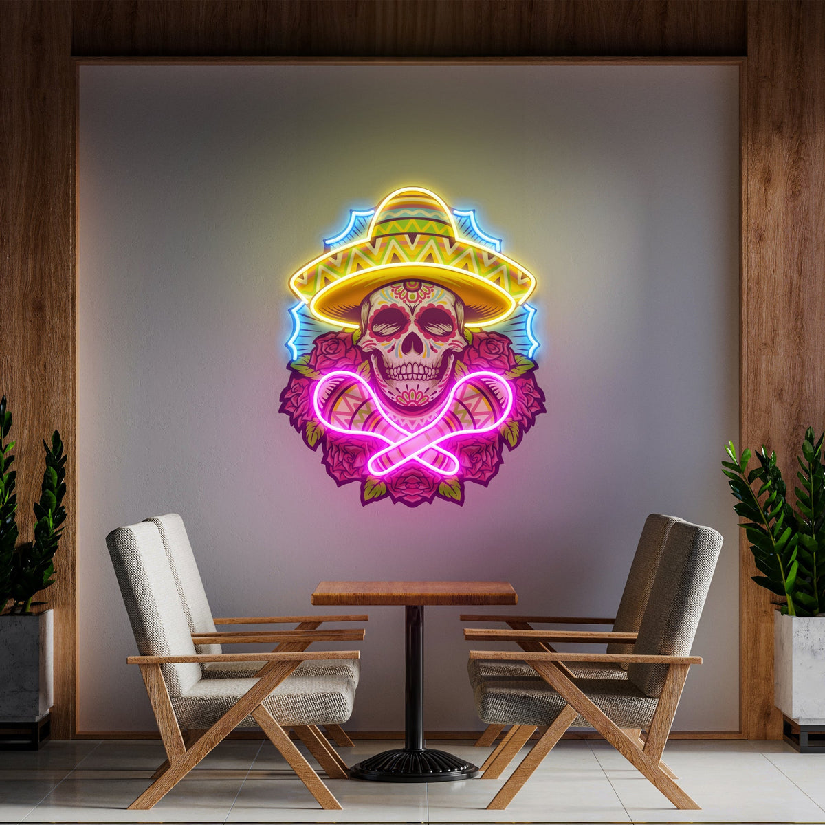 Mexican Dia De Los Muertos Skull Artwork Led Neon Sign Light
