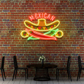 Mexican Restaurant Sombrero Hat Artwork Led Neon Sign Light