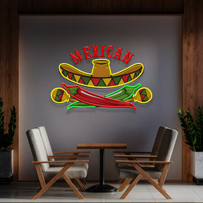 Mexican Restaurant Sombrero Hat Artwork Led Neon Sign Light