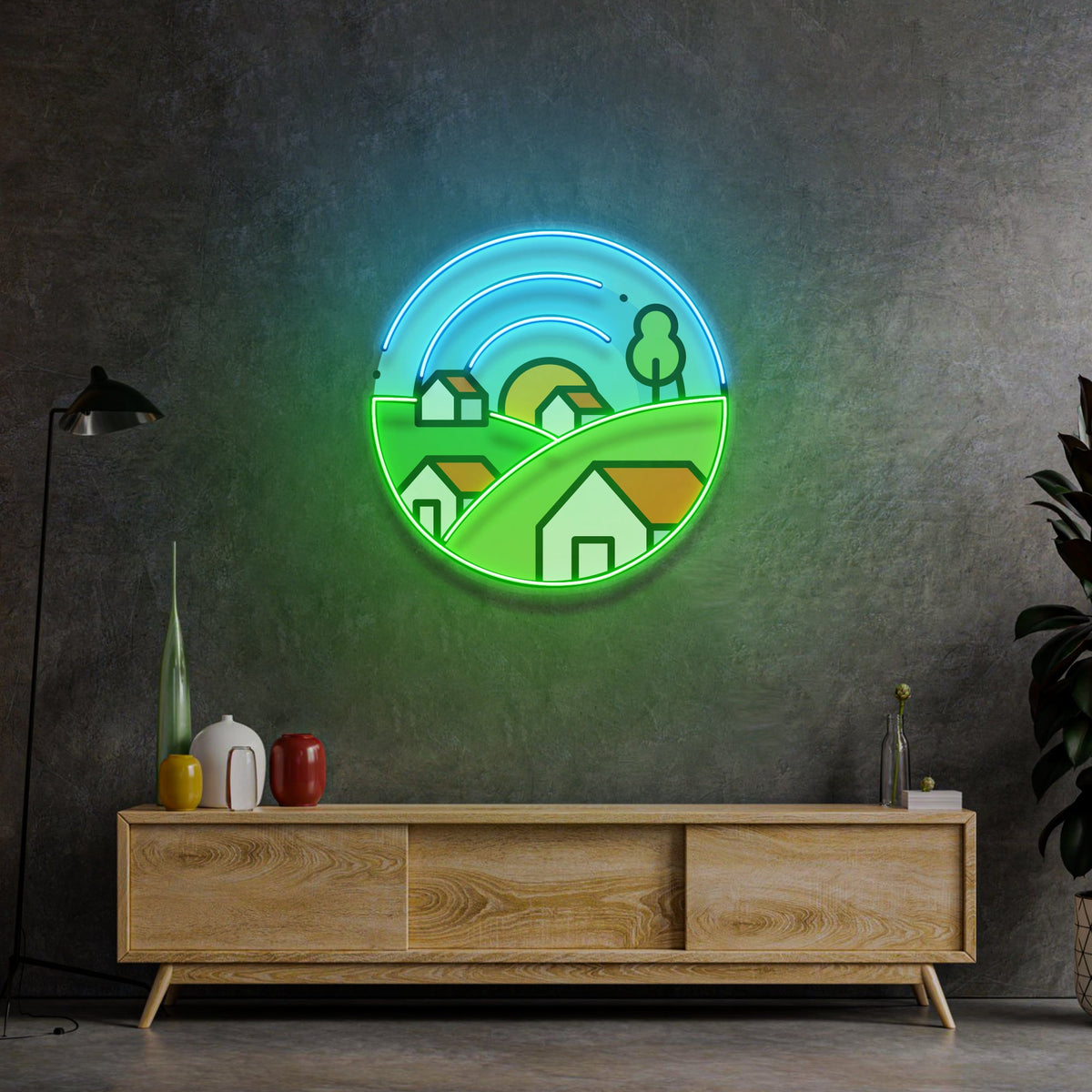 Morning on Grassy Village LED Neon Sign Light Pop Art