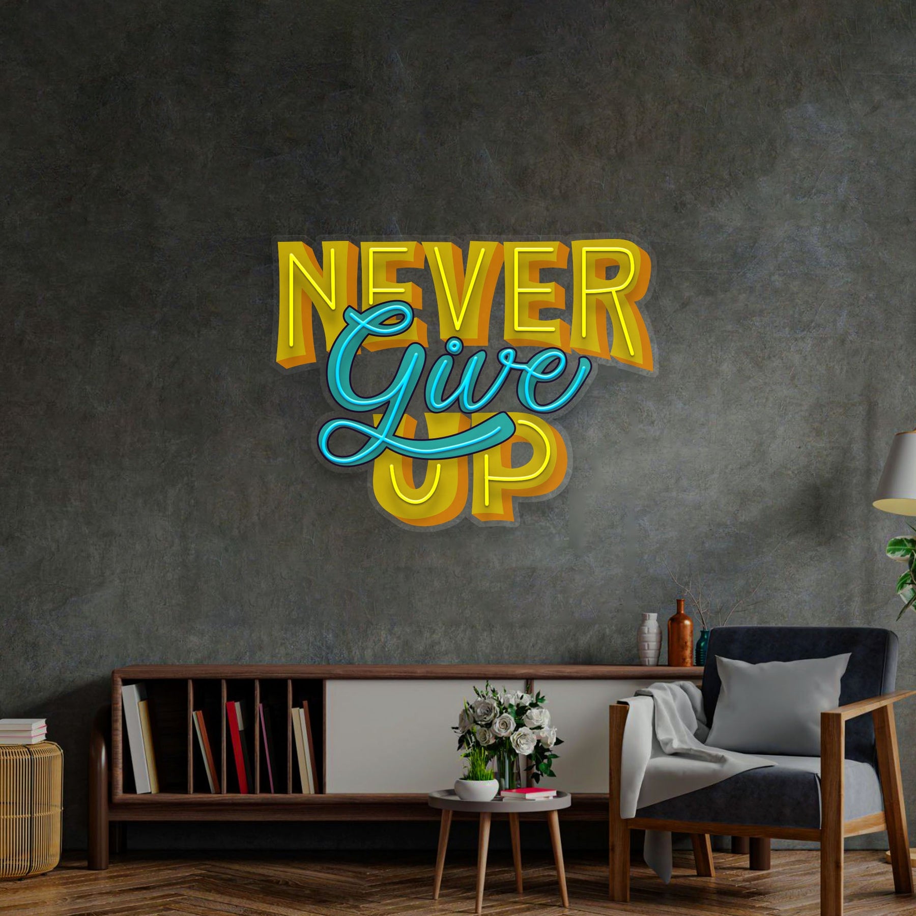 Never Give Up LED Neon Sign Light Pop Art