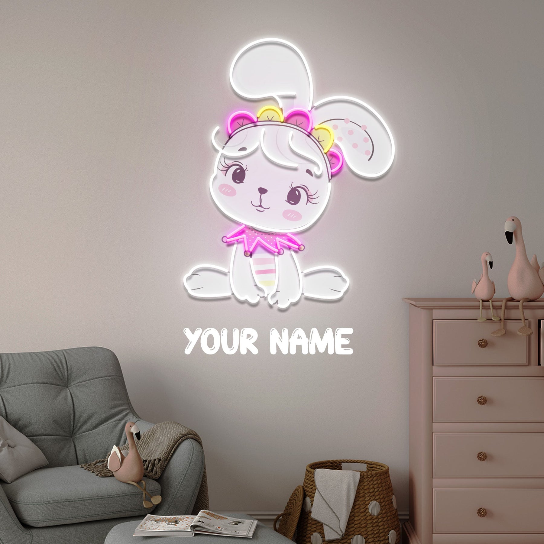 Personalized Baby Rabbit Girl Gift For Kids Artwork Led Neon Sign Light