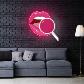 Pink lip Neon Sign x Acrylic Artwork