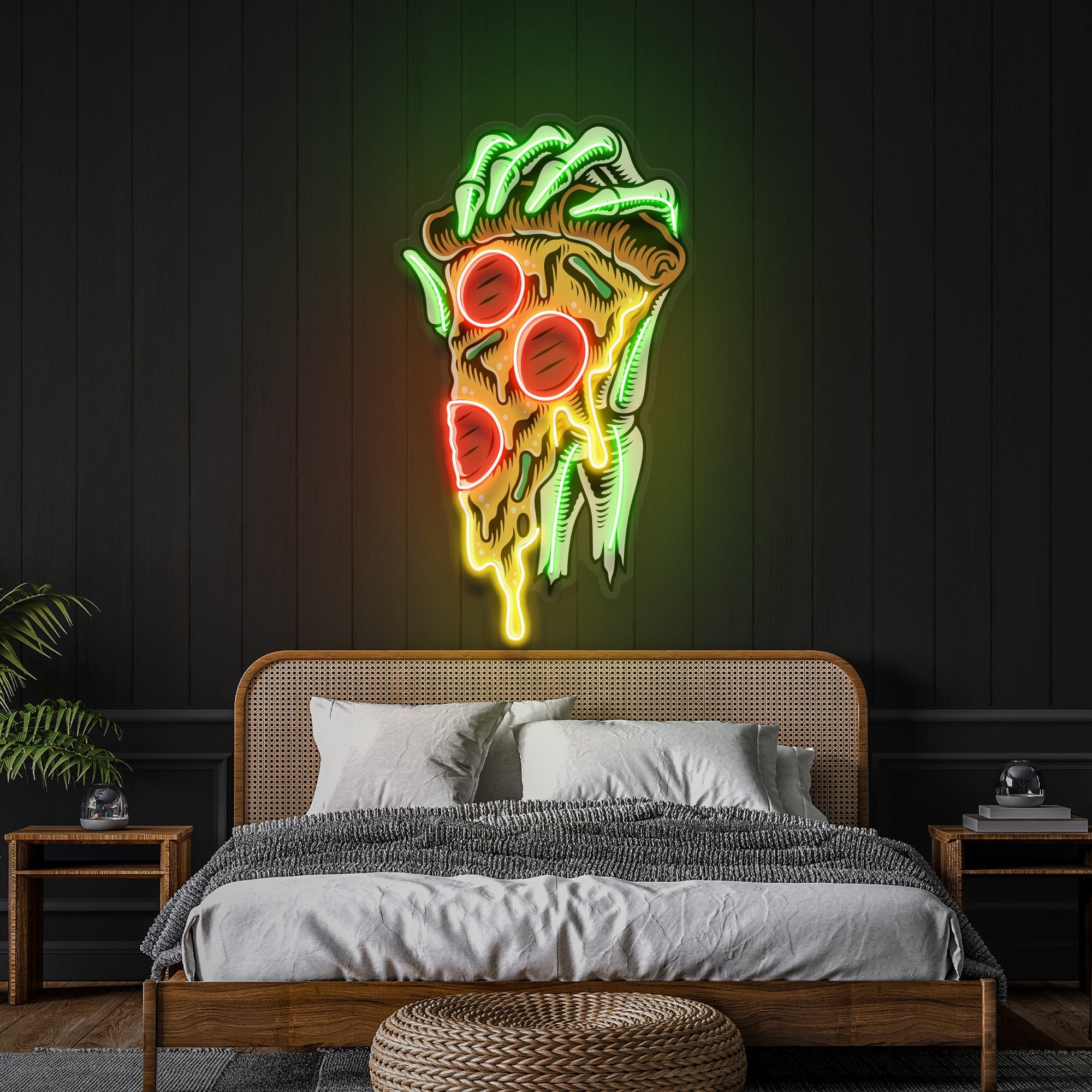 Pop Art Hand With A Slice Of Pizza Artwork Led Neon Sign Light