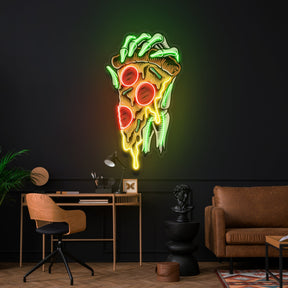 Pop Art Hand With A Slice Of Pizza Artwork Led Neon Sign Light