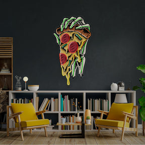 Pop Art Hand With A Slice Of Pizza Artwork Led Neon Sign Light