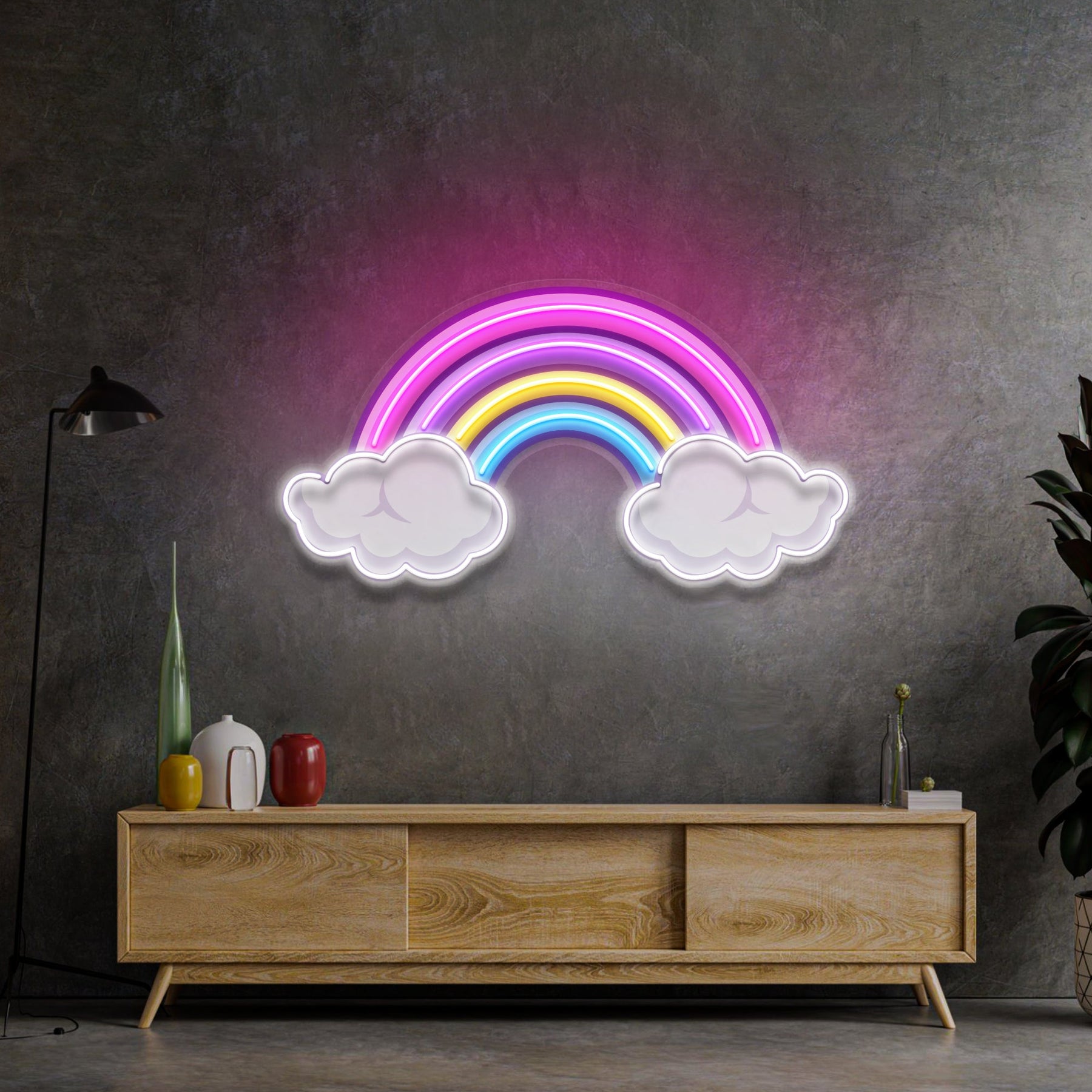 Rainbow Floating on Clouds LED Neon Sign Light Pop Art
