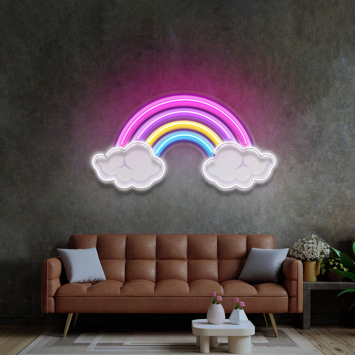 Rainbow Floating on Clouds LED Neon Sign Light Pop Art