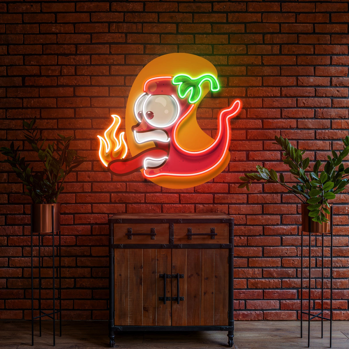 Red Chili Mascot Mexican Restaurant Decor Artwork Led Neon Sign Light