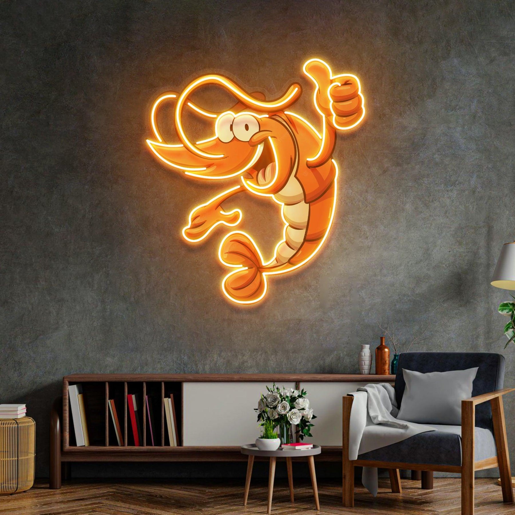 Thumps-up Shrimp Led Neon Acrylic Artwork