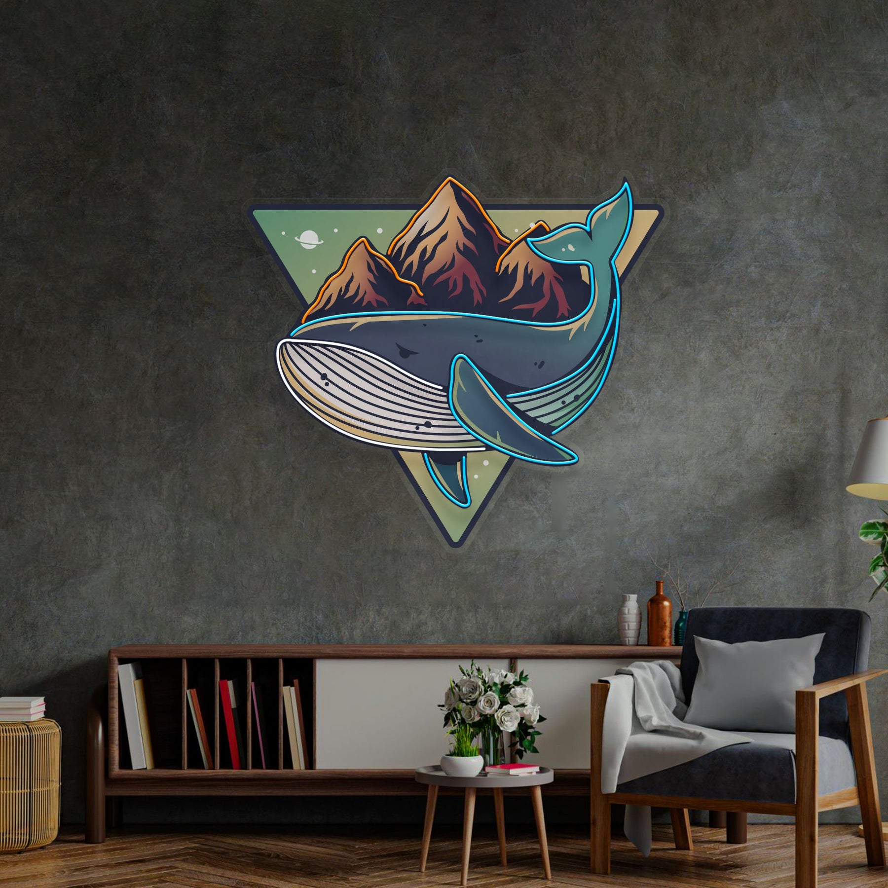 Whale On Mountain Top LED Neon Sign Light Pop Art