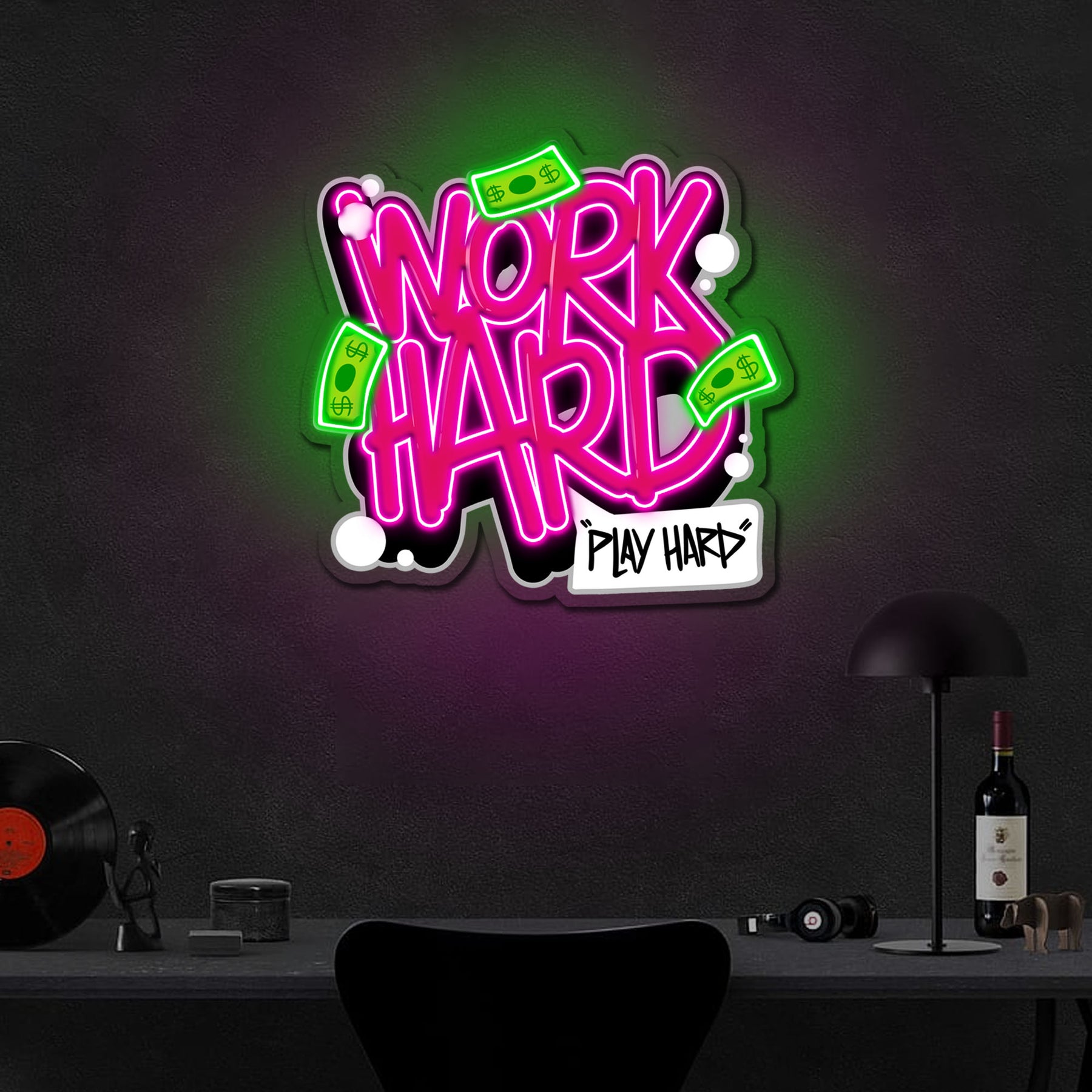 Work Hard Play Hard Neon Sign x Acrylic Artwork