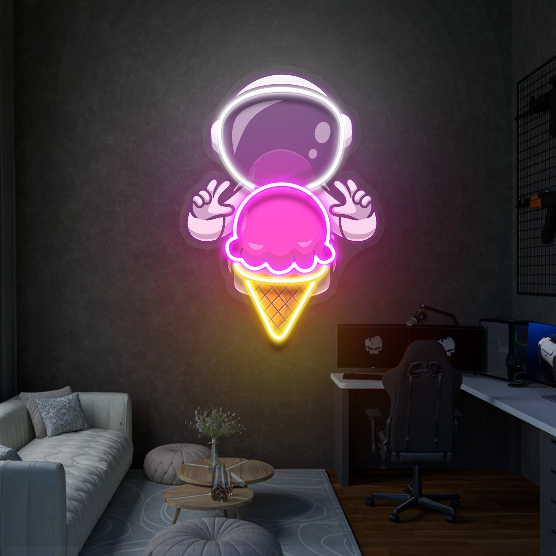Astronaut Ice Cream Art work Led Neon Sign Light
