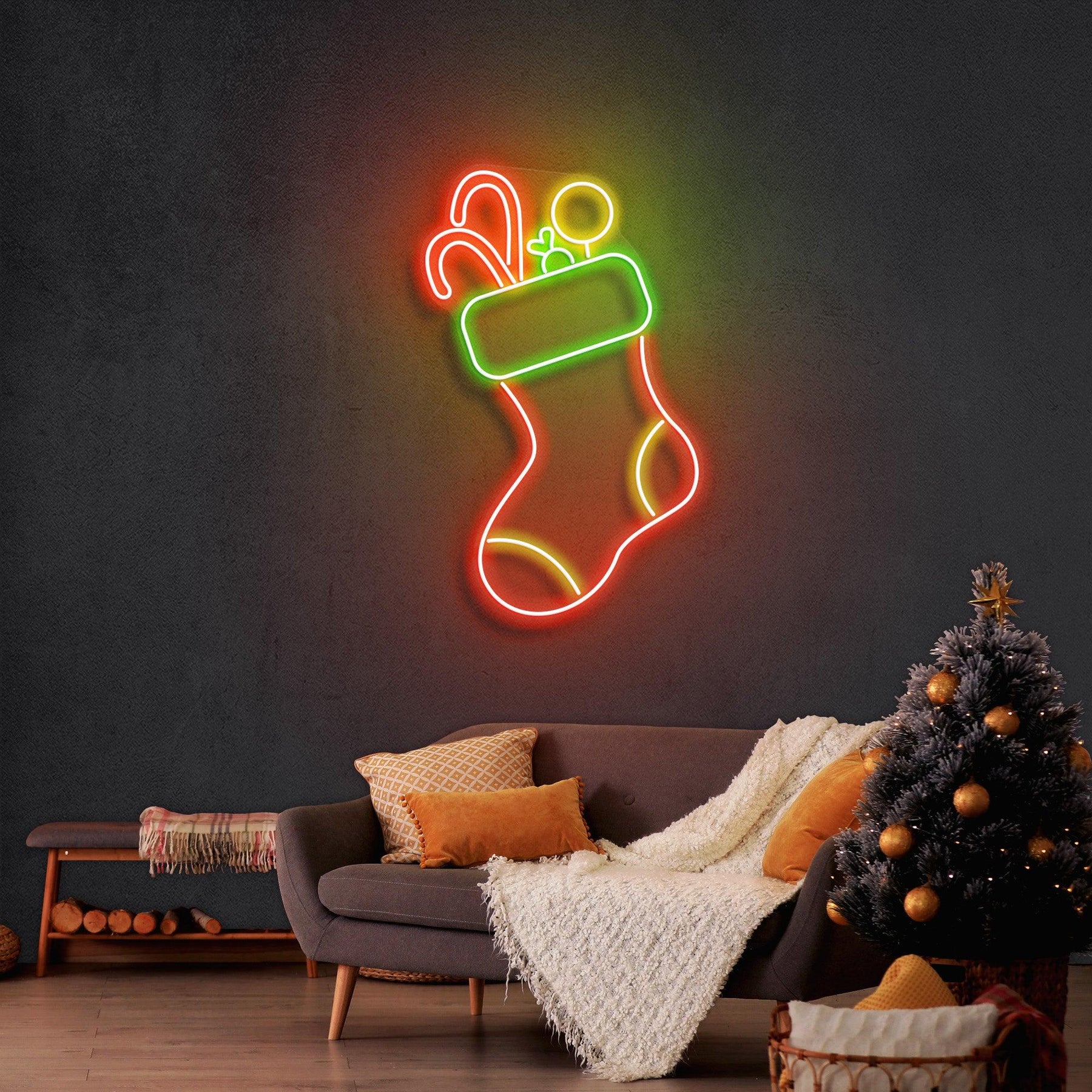 Candy With Christmas Sock Neon Sign