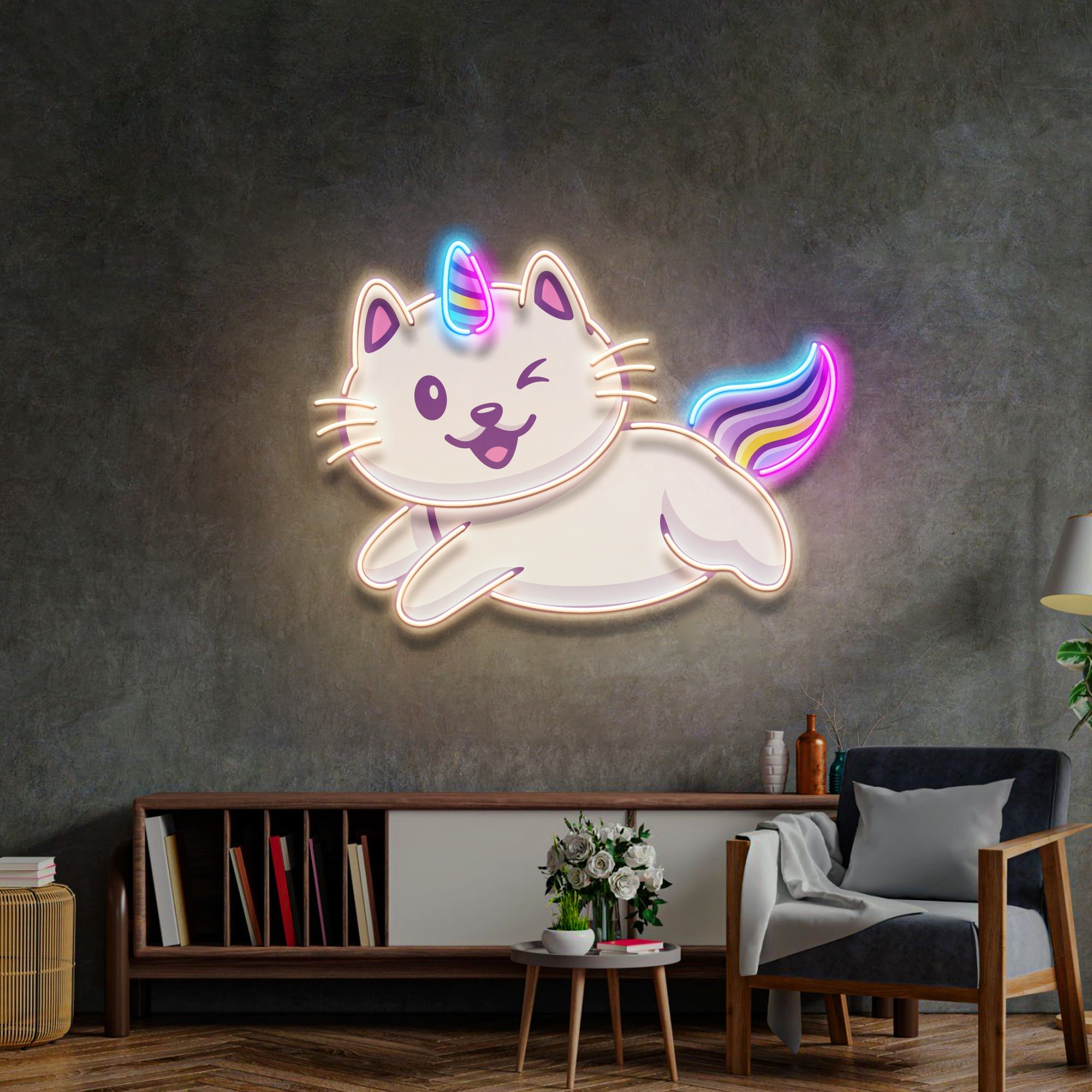 Cat Unicorn Flying LED Neon Sign Light Pop Art