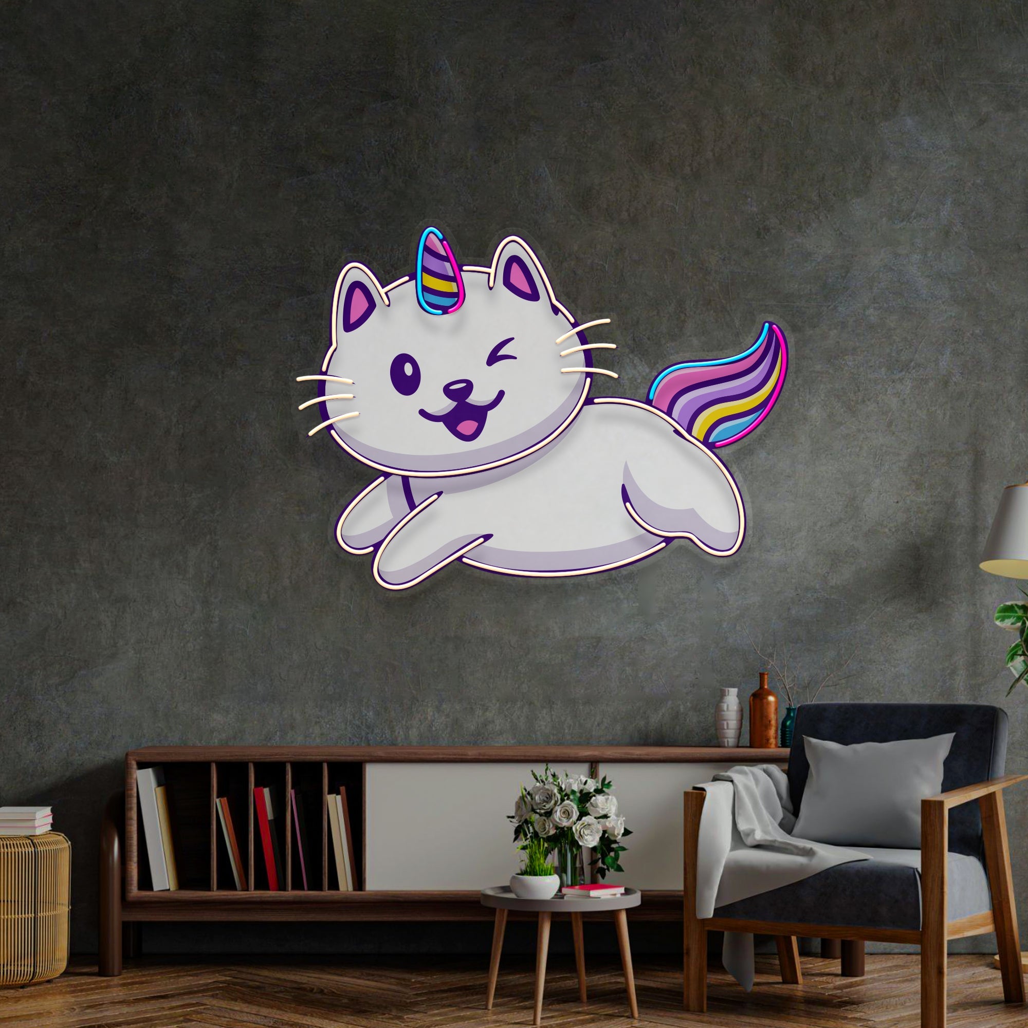 Cat Unicorn Flying LED Neon Sign Light Pop Art