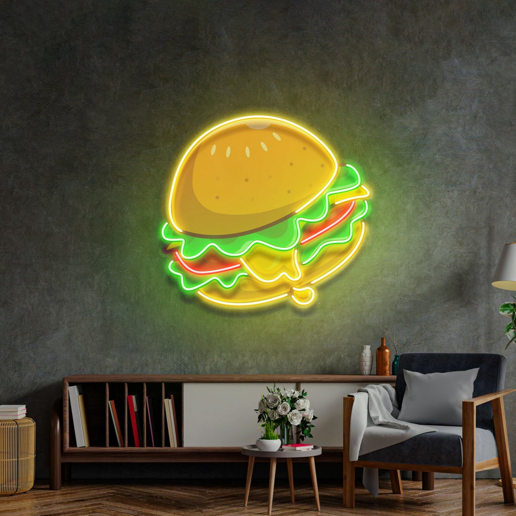 Cheese Burger Cartoon LED Neon Sign Light Pop Art