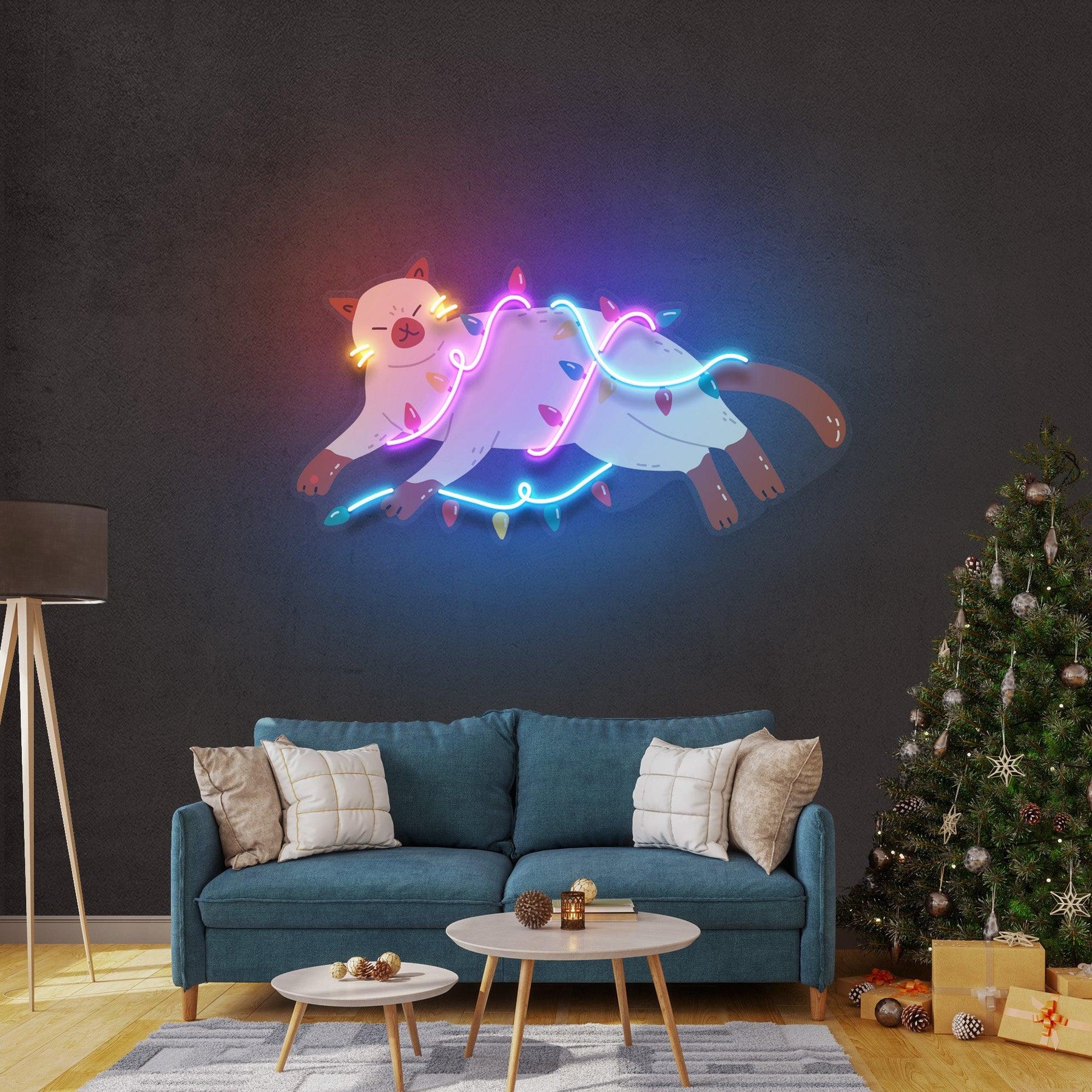 Chill Cat Christmas Neon Sign