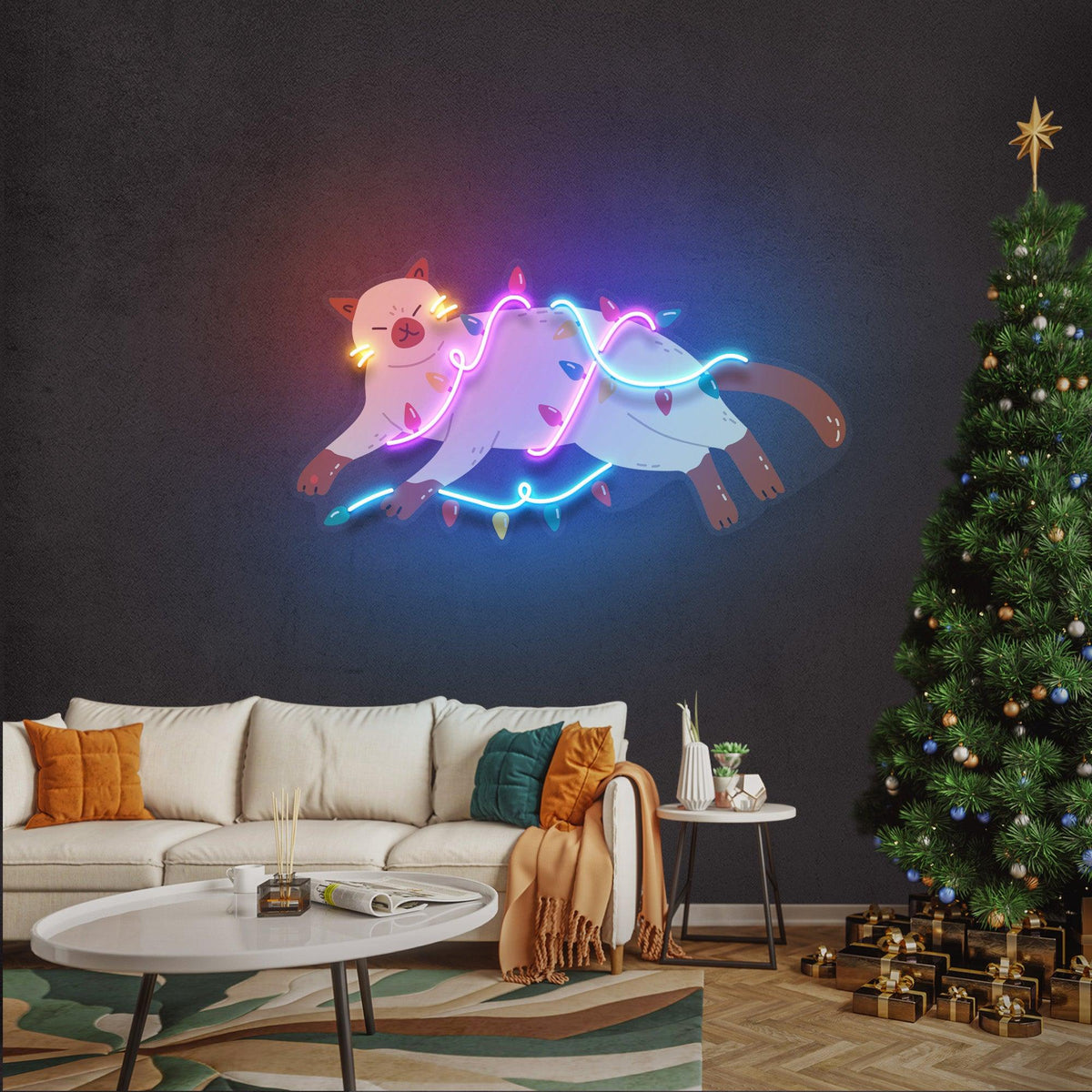 Chill Cat Christmas Neon Sign