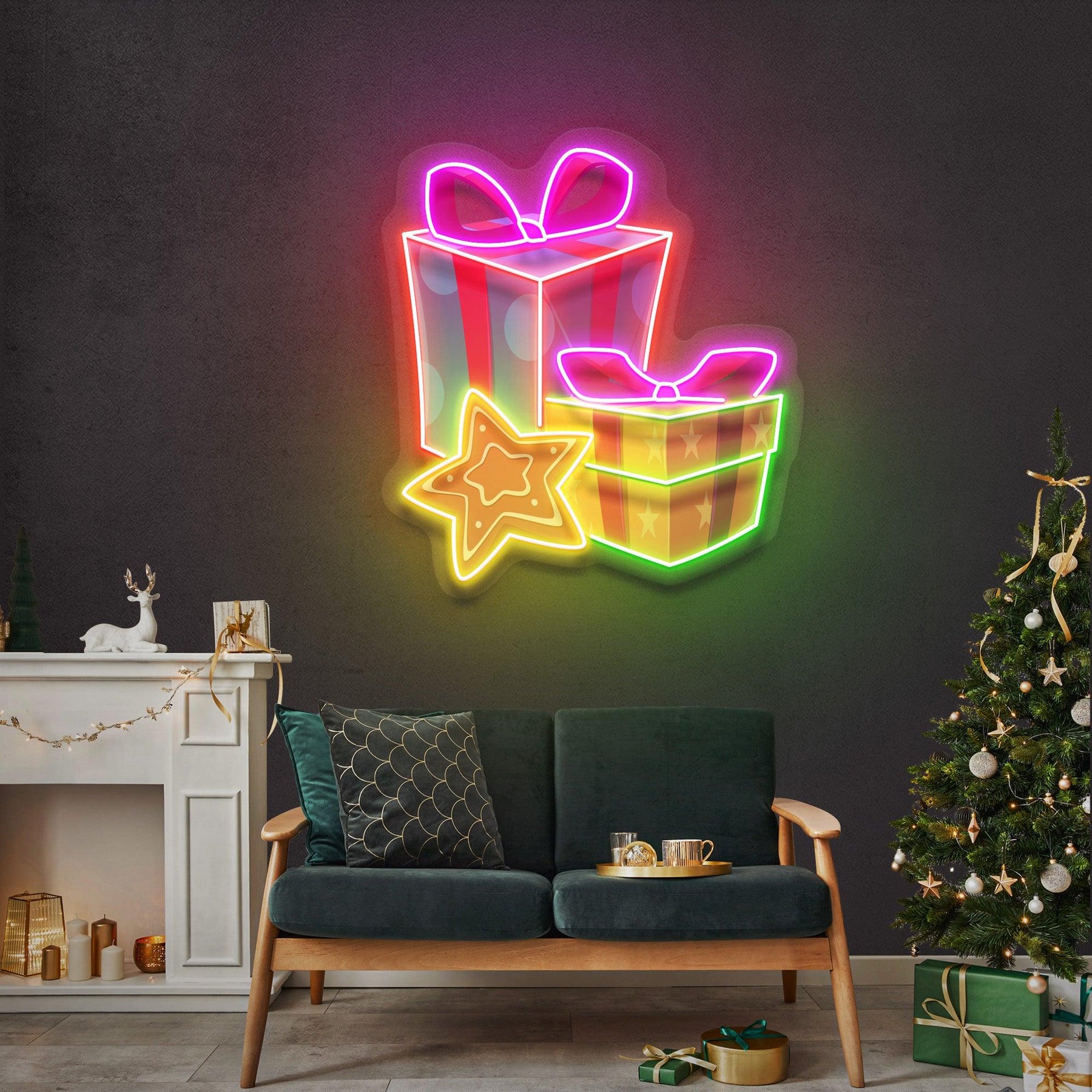 Colorful Christmas Gifts LED Neon Acrylic Artwork