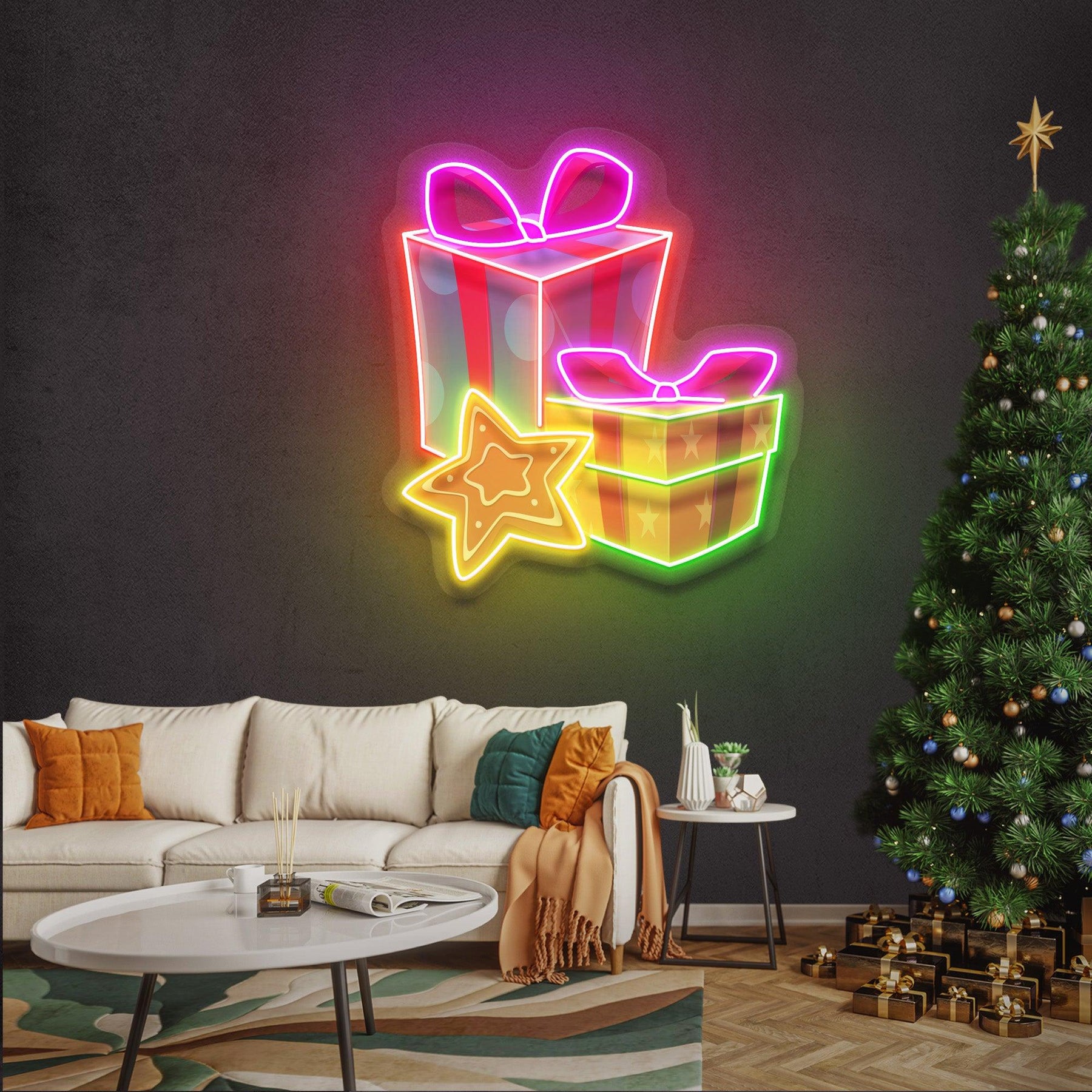 Colorful Christmas Gifts LED Neon Acrylic Artwork