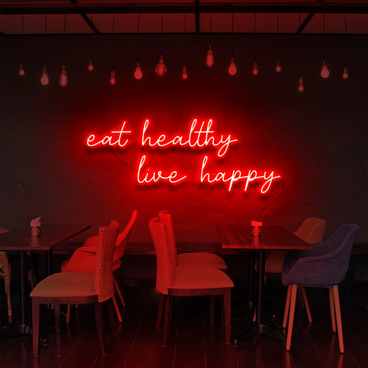 "Eat Healthy, Live Happy" Neon Sign for Bars & Restaurants