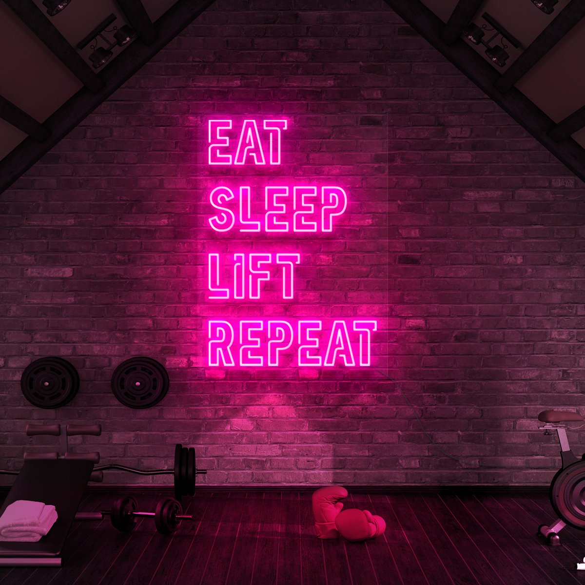 "Eat Sleep Lift Repeat" Neon Sign for Gyms & Fitness Studios