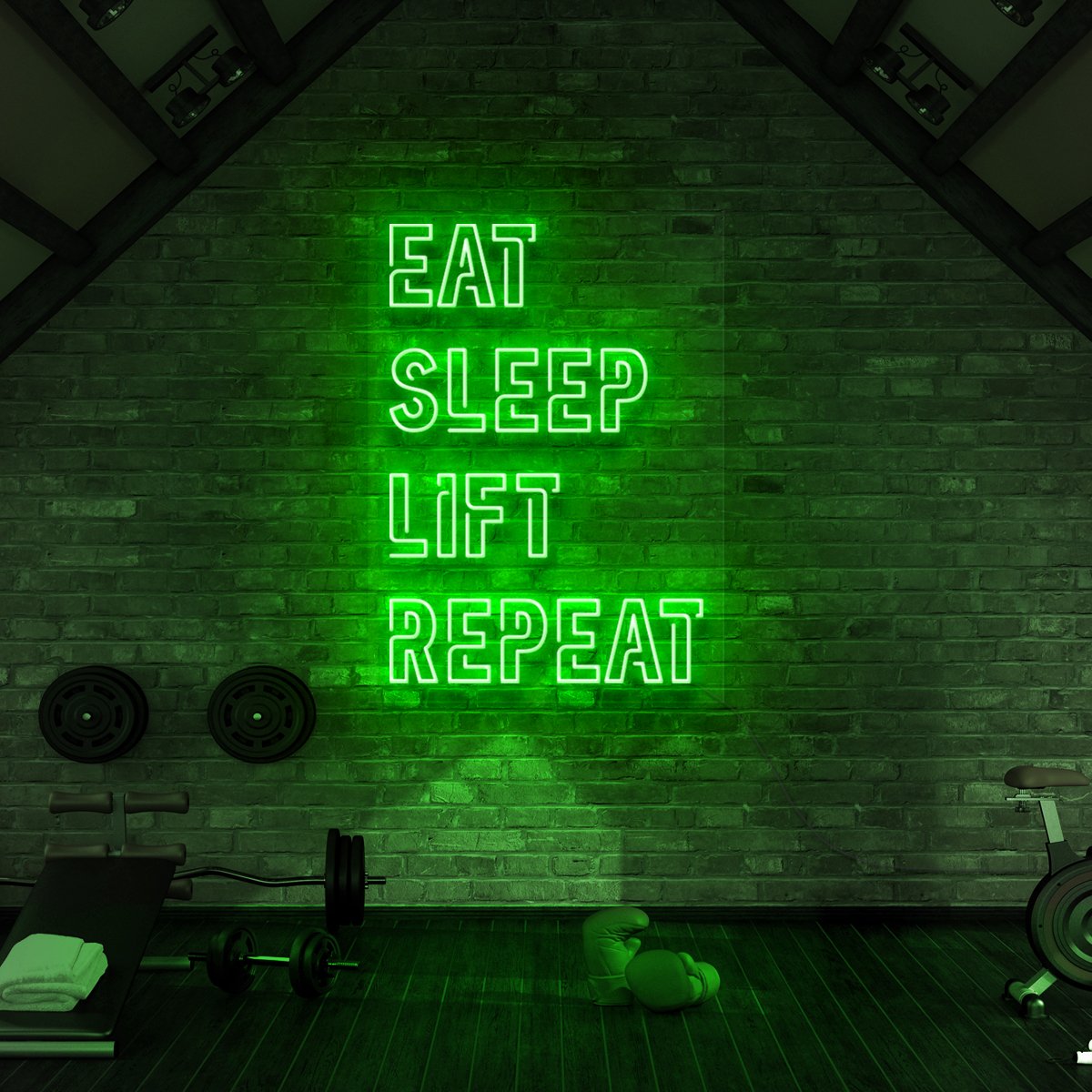 "Eat Sleep Lift Repeat" Neon Sign for Gyms & Fitness Studios