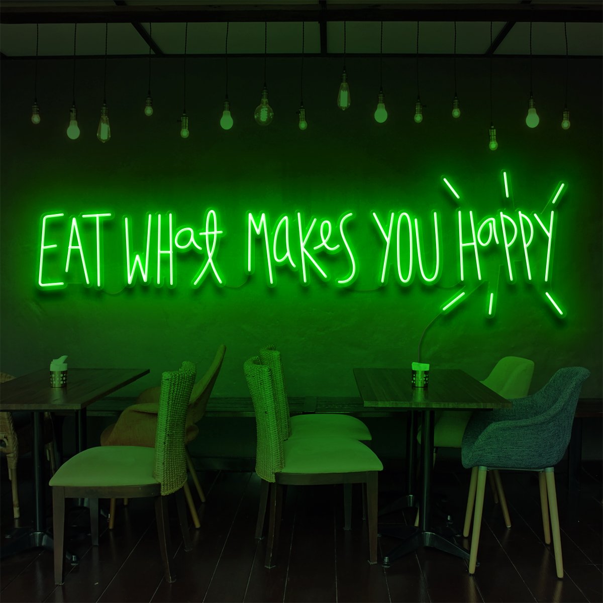 "Eat What Makes You Happy" Neon Sign for Bars & Restaurants